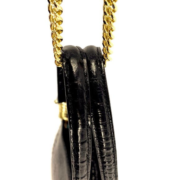 BRAHMIN BLACK CORINGTON TOTE w/ GOLD CHAIN STRAPS - Picture 8 of 12